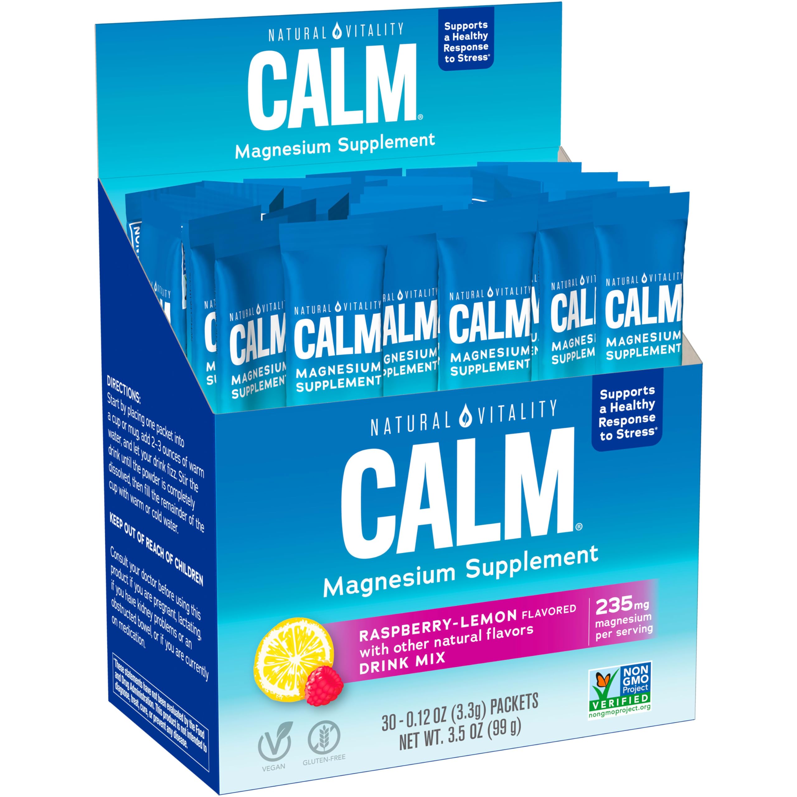 Natural Vitality Calm, Magnesium Citrate Supplement, Anti-Stress Drink Mix Powder, Gluten Free, Vegan, & Non-GMO, Raspberry Lemon, 16 oz